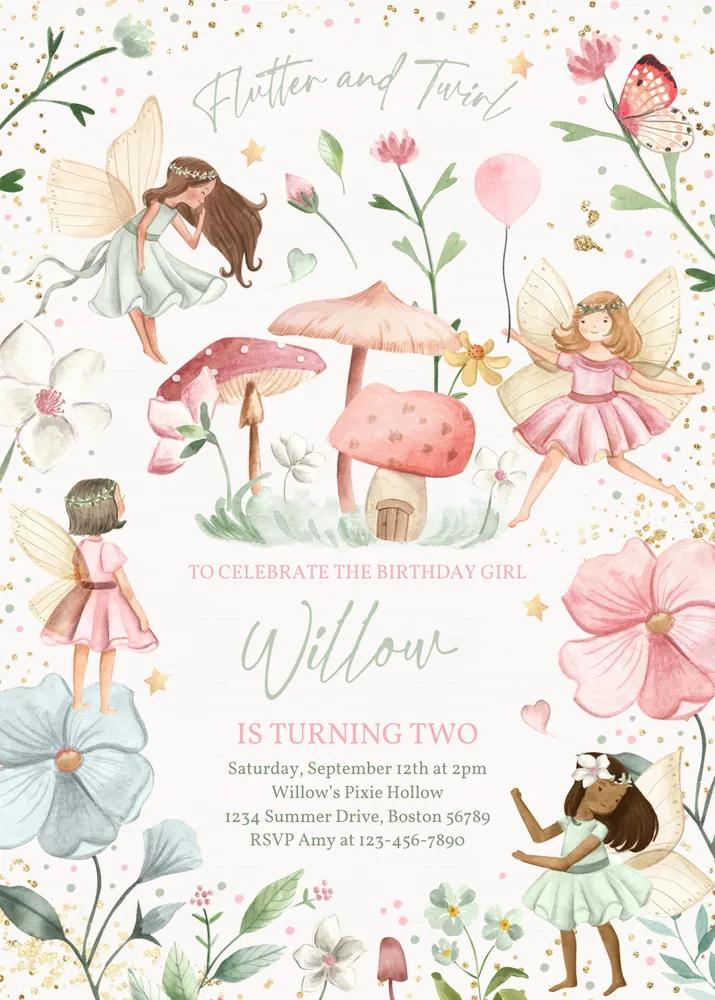 Fairy Birthday Invitation Canva Template - Whimsical Enchanted Princess Invite