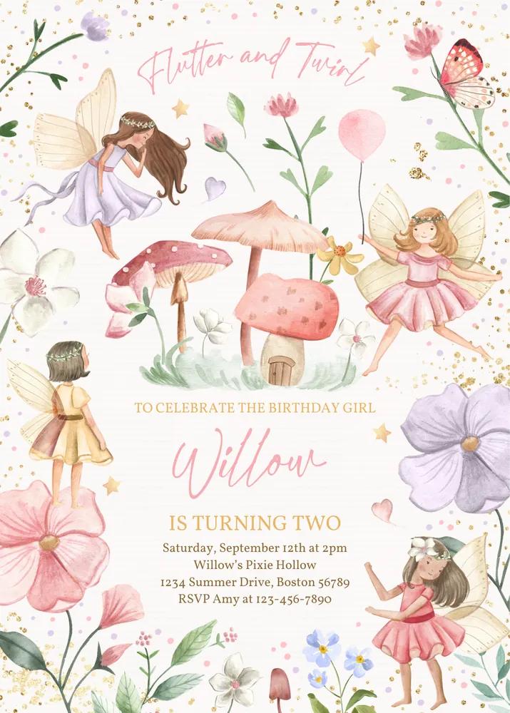 Fairy Birthday Invitation | Whimsical Enchanted Pixie Canva Template