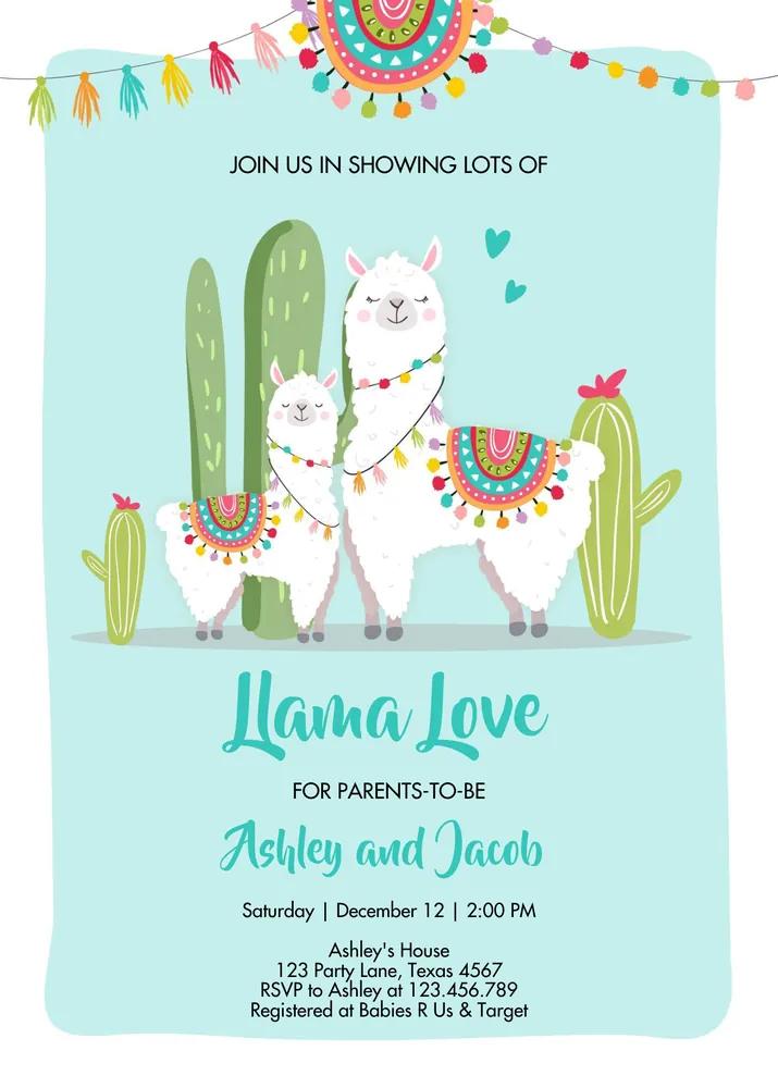 Llama Baby Shower Invitation Blue Boy Fiesta Editable Canva Template