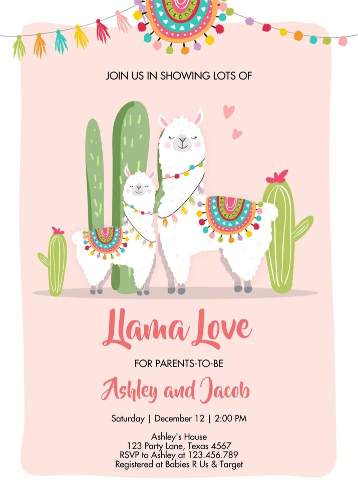 Llama Baby Shower Invitation | Editable Canva Template Pink Fiesta Girl