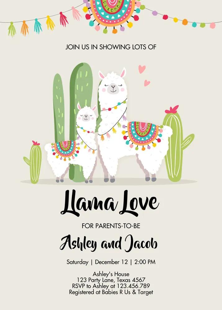Llama Baby Shower Invitation | Mexican Fiesta Cactus Couples Shower Canva