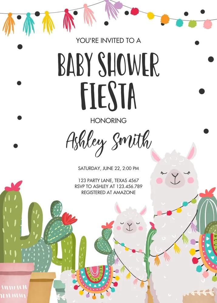 Llama Baby Shower Invitation | Alpaca Fiesta Mexican Editable Canva Template