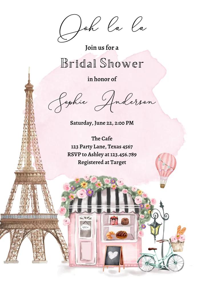 Paris Bridal Shower Invitation Template | French Patisserie Editable Canva