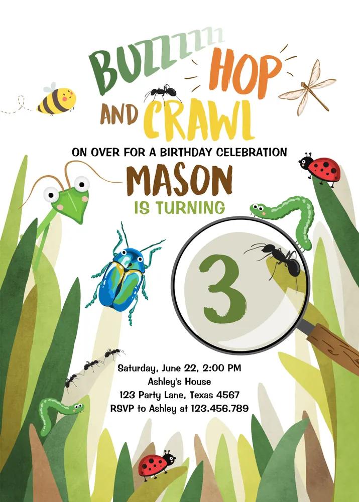 Bug Birthday Invitation | Editable Canva Template | Boys Insect Hunt Party