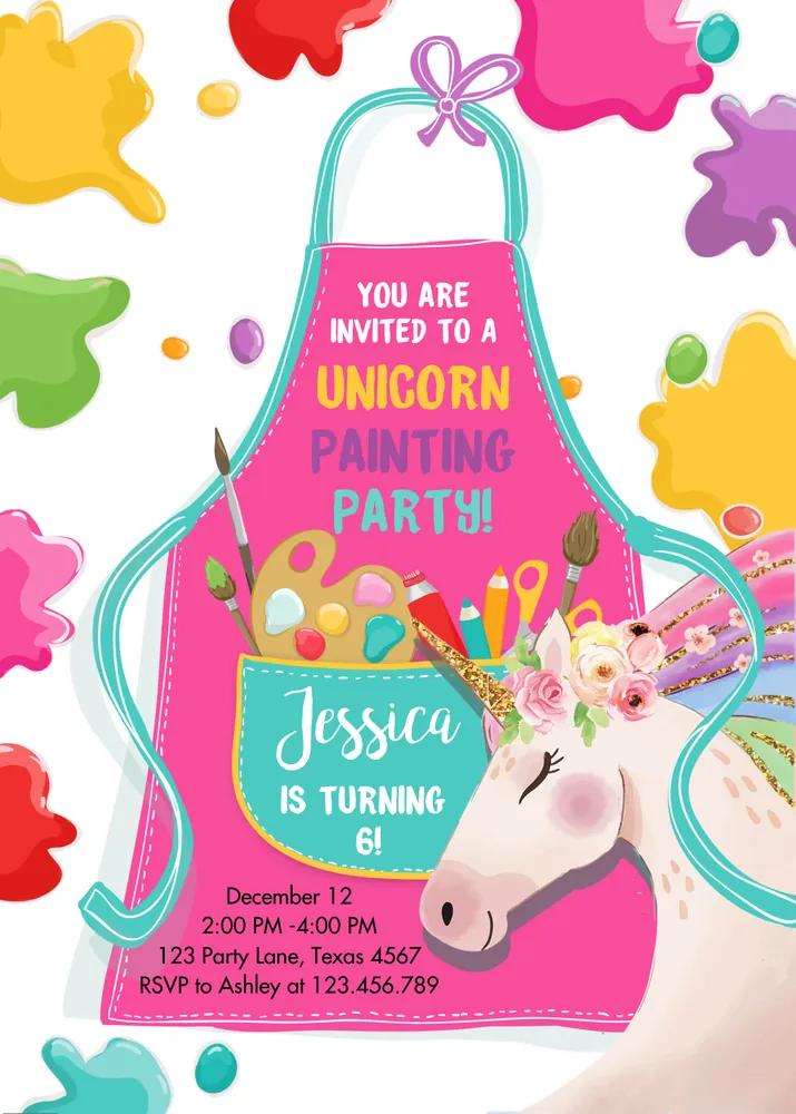 Unicorn Painting Party Invitation | Editable Canva Art Birthday Invite Template