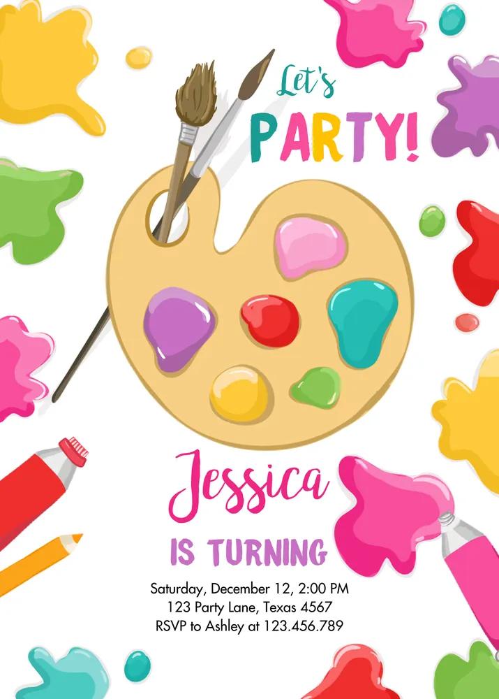 Painting Party Invitation Art Birthday Invite Pink Girl Paint Editable Canva