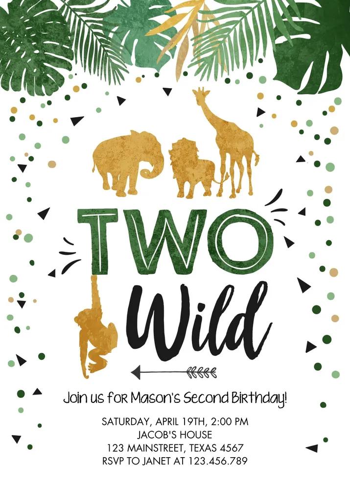 Two Wild Birthday Invitation | Safari Jungle Animal Canva Template