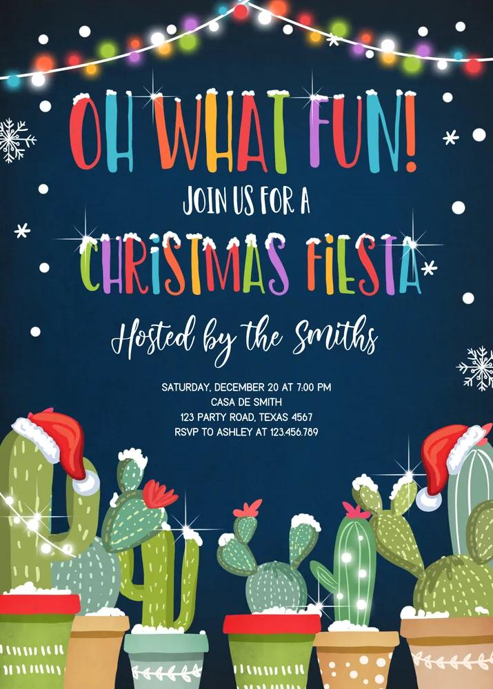 Christmas Fiesta Invitation - Cactus Mexican Holiday Canva Template Feliz Navidad