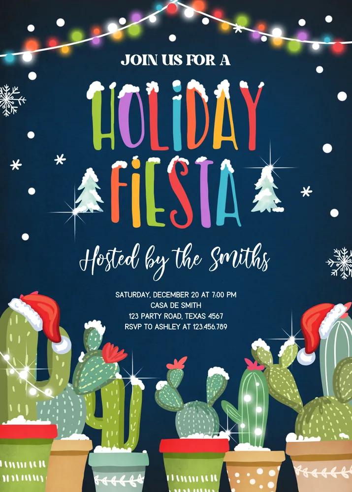 Holiday Fiesta Christmas Invitation - Editable Canva Template Feliz Navidad