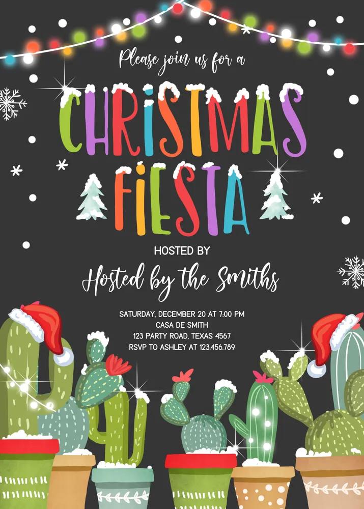 Christmas Fiesta Invitation | Mexican Cactus Holiday Party | Editable Canva