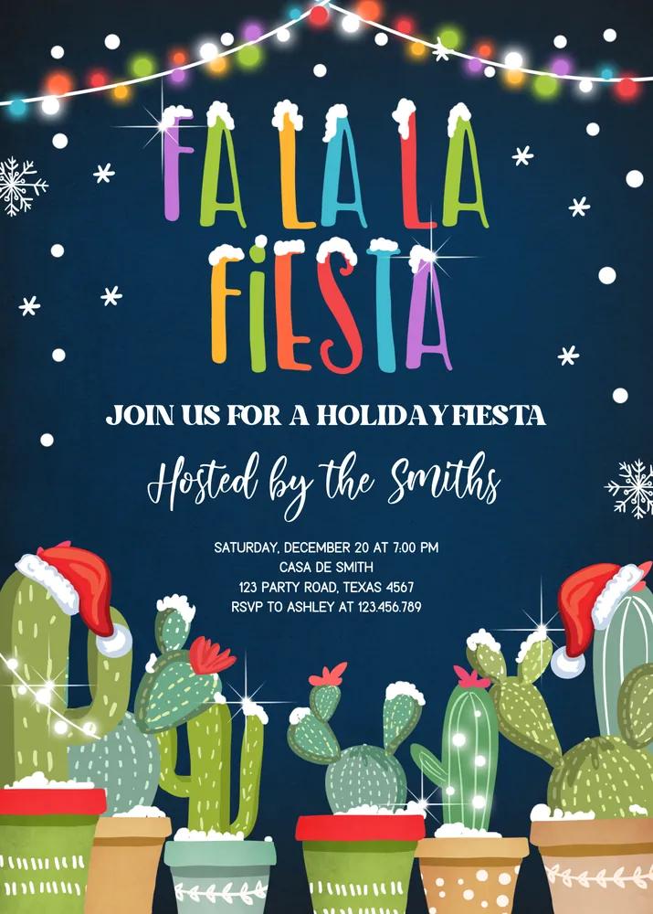 Editable Fa La La Fiesta Christmas Invitation | Cactus Mexican Xmas Canva Template