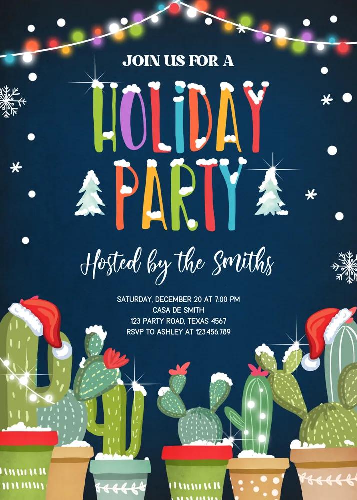 Christmas Fiesta Holiday Invitation - Editable Canva Template Mexican Xmas Party
