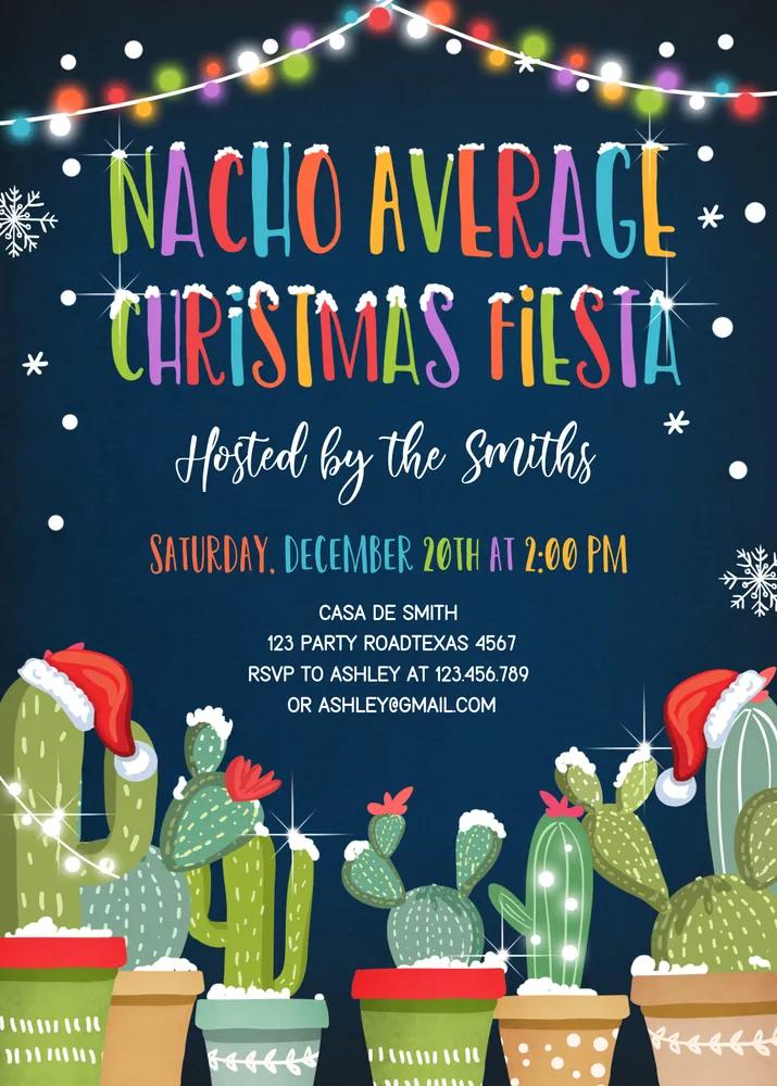 Nacho Average Christmas Fiesta Invitation | Editable Canva Mexican Holiday Invite