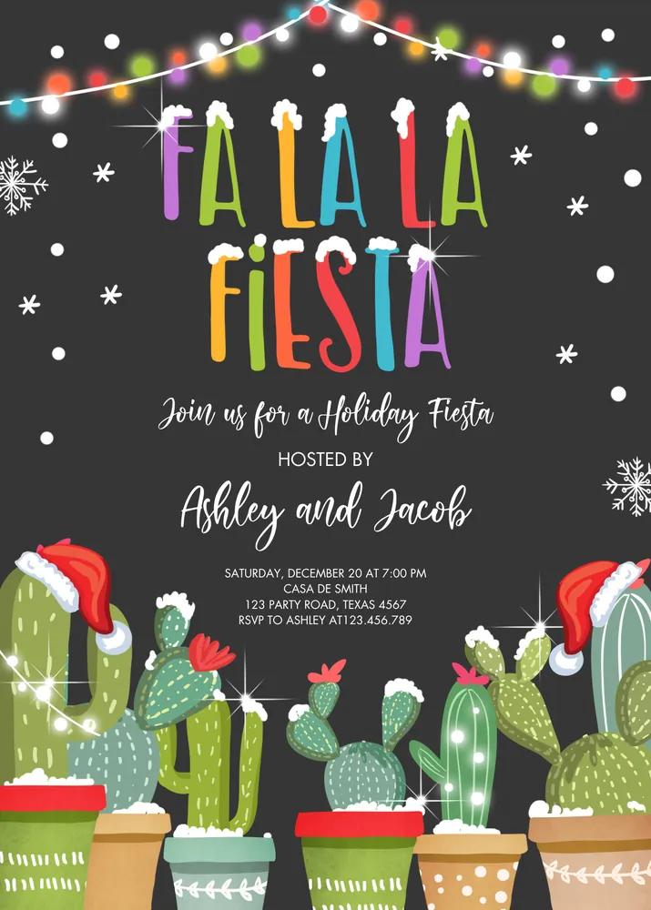 Fa La La Christmas Fiesta Invitation | Editable Cactus Holiday Party Canva Template