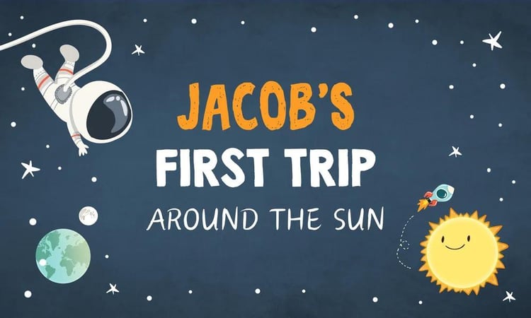 First Trip Around the Sun Astronaut Birthday Backdrop Canva Template