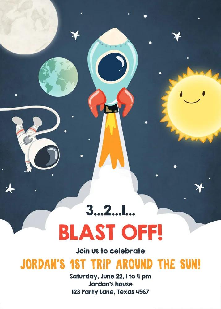 Outer Space Birthday Invitation Template, Rocket Astronaut Blast Off Canva