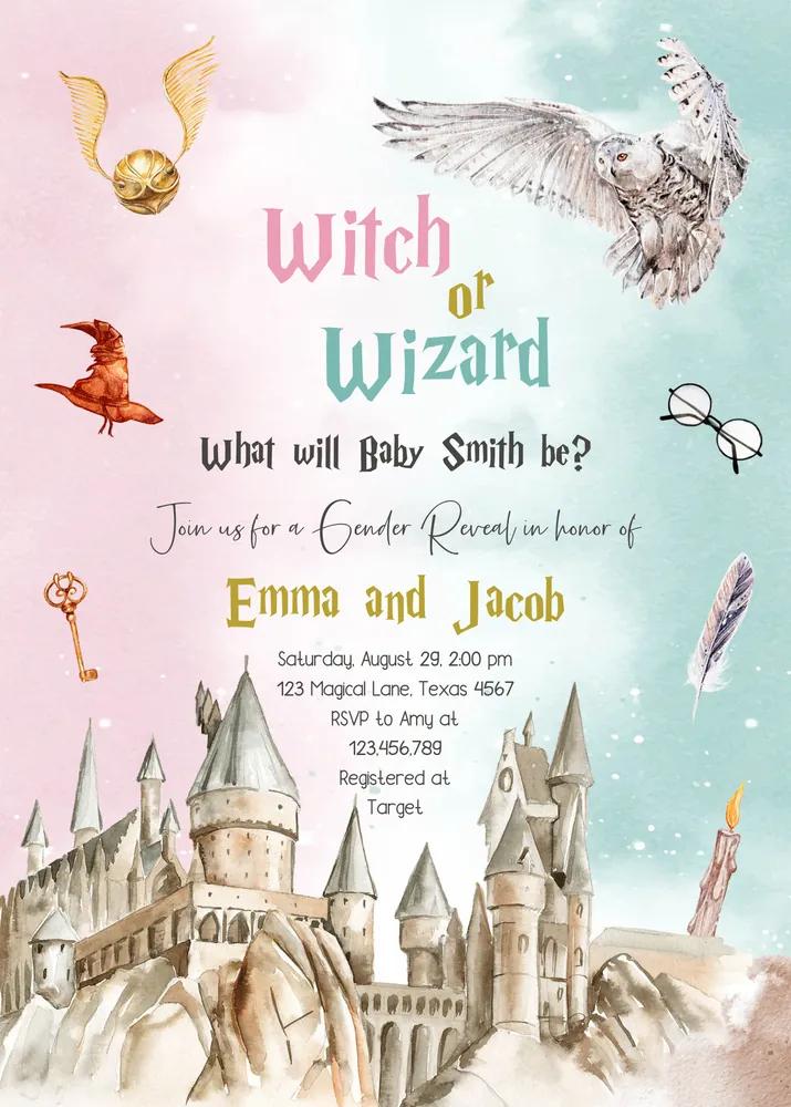Witch or Wizard Gender Reveal Invitation | Editable Canva Template | Magic DIY