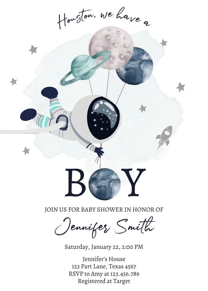 Astronaut Baby Shower Invitation Boy Space Galaxy Canva Template