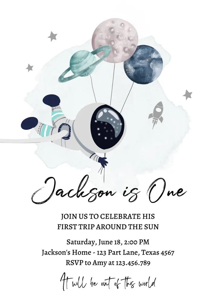 Outer Space Birthday Party Invitation | Astronaut Trip Around the Sun Canva