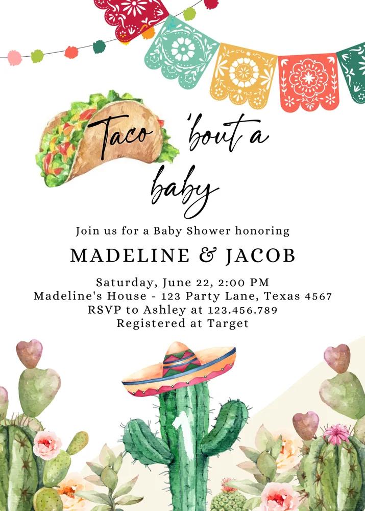 Taco Bout a Baby Shower Invitation | Editable Canva Template Cactus Fiesta