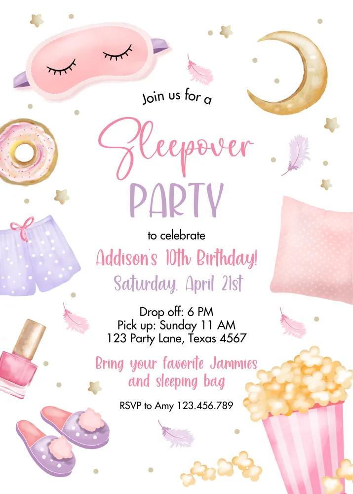 Pink Slumber Party Birthday Invitation | Editable Canva Spa Sleepover Template