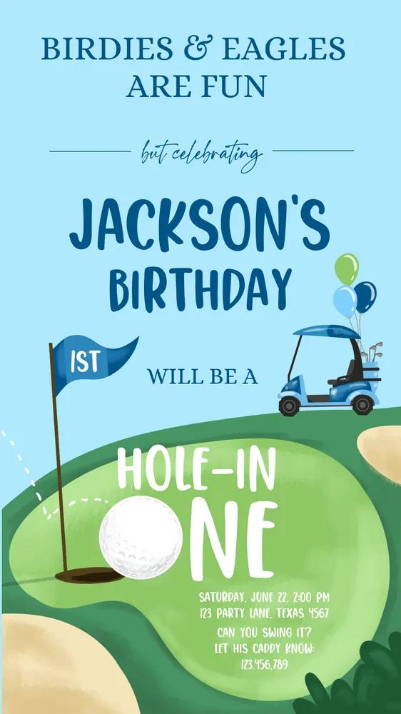 Hole in One 1st Birthday Invite | Editable Golf Par-tee Mobile Evite Canva