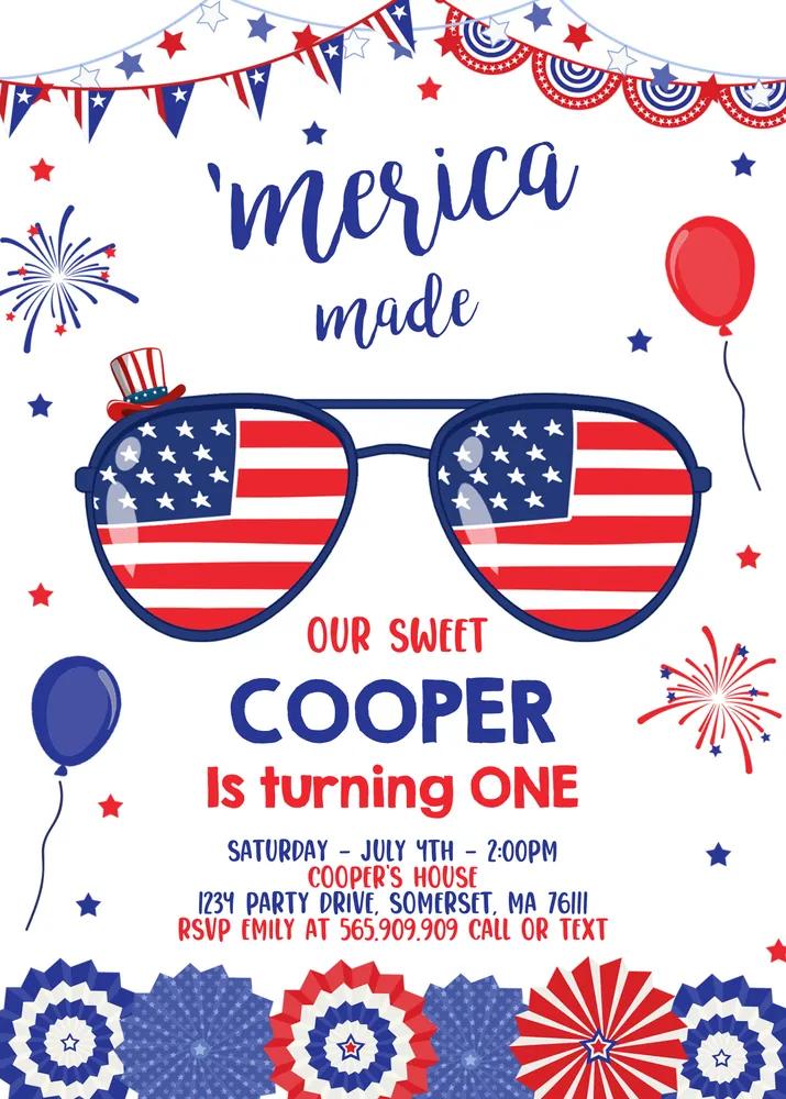 4th of July Birthday Invitation | Merica Made 1st Birthday Canva Template