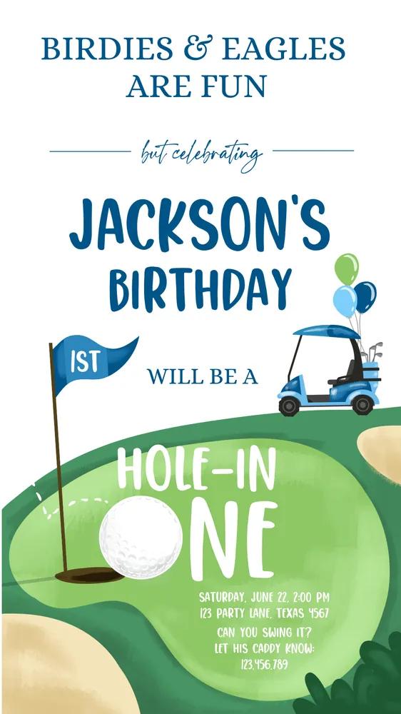 Hole in One 1st Birthday Invite | Golf Par-Tee Digital Canva Template