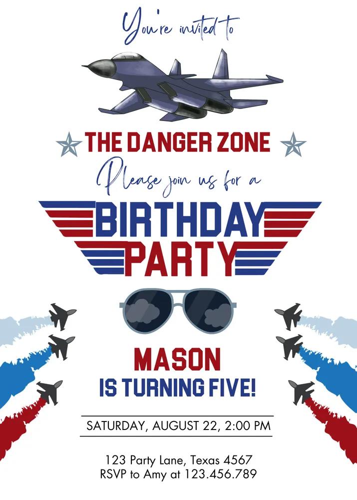 Fighter Pilot Birthday Invite, Editable Canva Template, Boy Military Jet Party