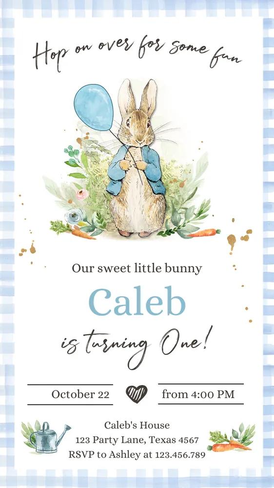 Peter Rabbit First Birthday Electronic Invitation | Editable Canva Boy Evite