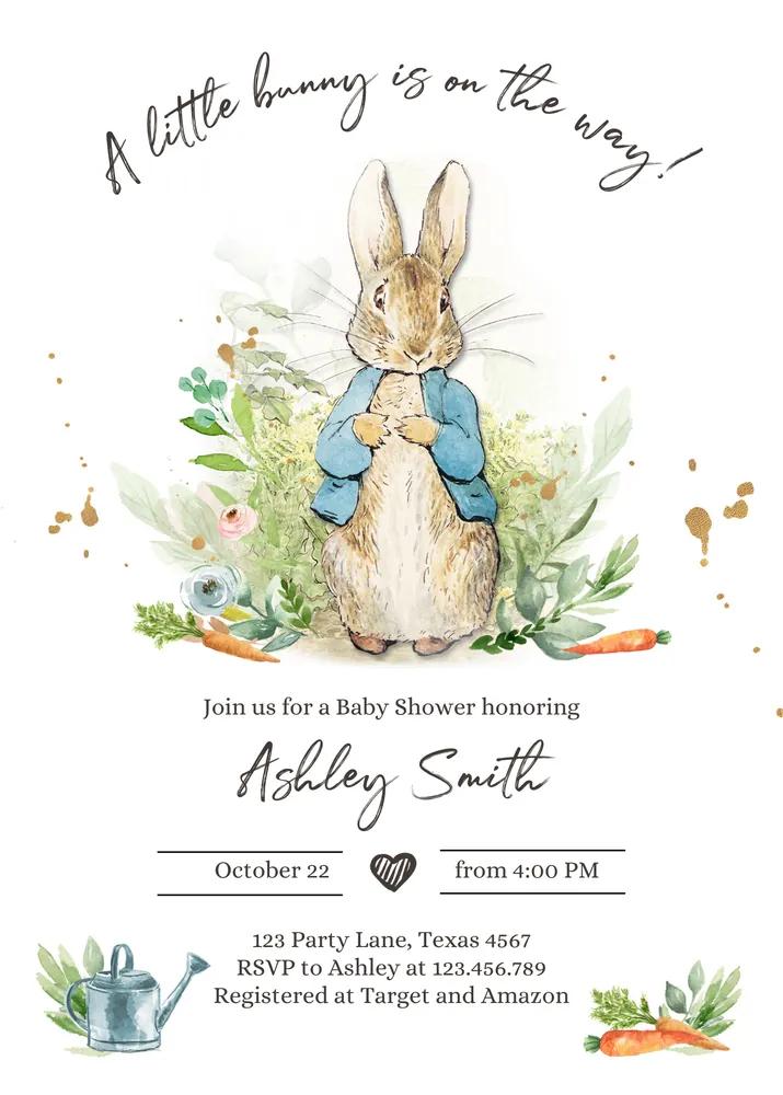 Peter Rabbit Baby Shower Invitation | Blue Rustic Boys Spring Invite Template