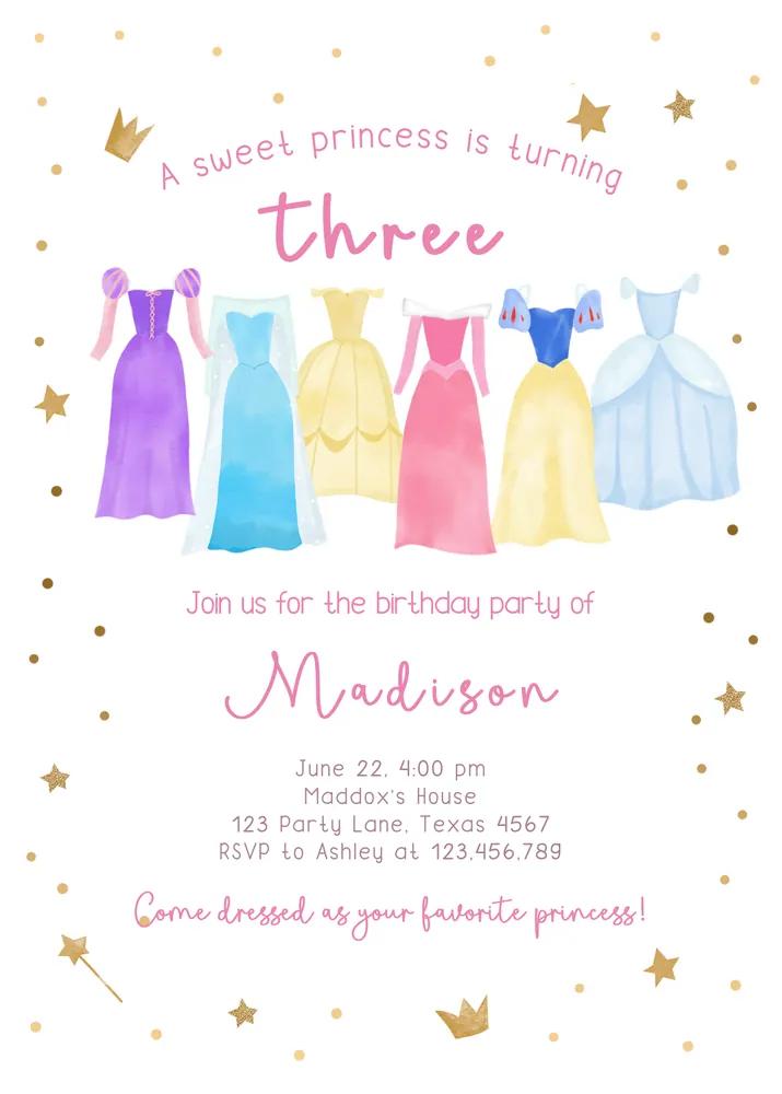 Princess Birthday Party Invitation | Editable Canva Template Pink Royal Dress-Up