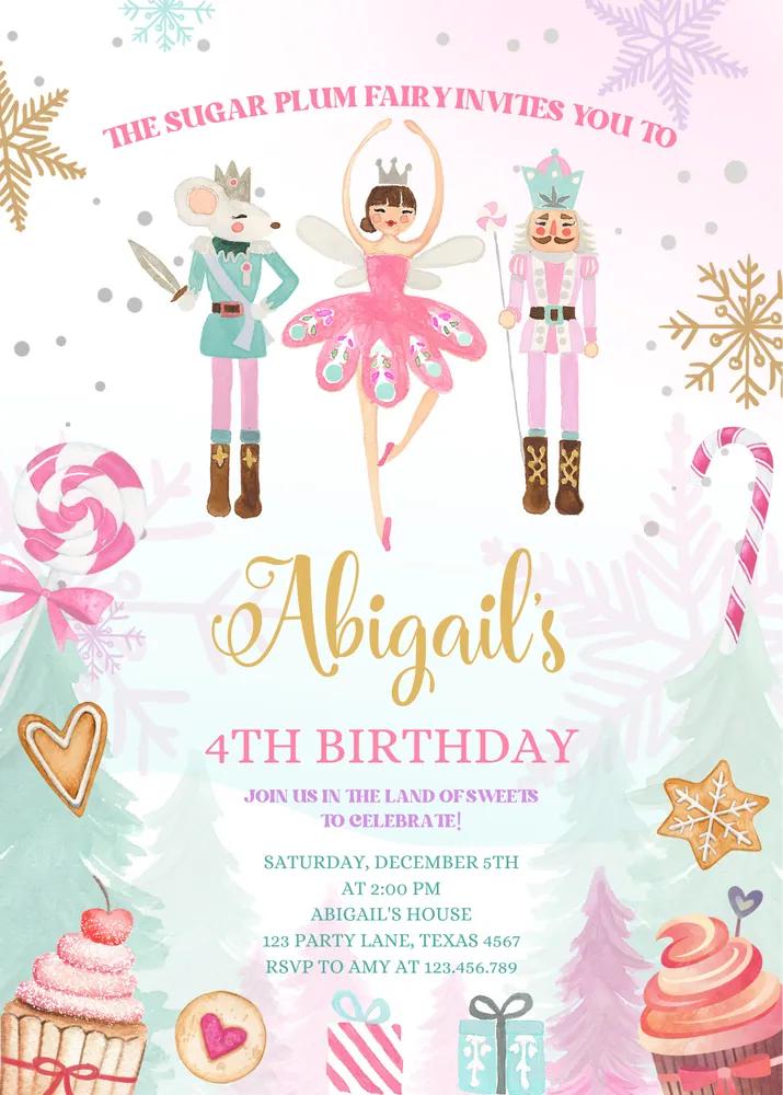 Nutcracker Birthday Party Invitation Canva Template Land of Sweets Sugar Plum Fairy