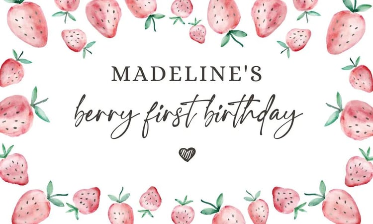 Strawberry 1st Birthday Backdrop & Invitation Set | Editable Canva Template