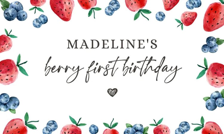 Berry First Birthday Backdrop & Invitation Set | Strawberry Canva Template