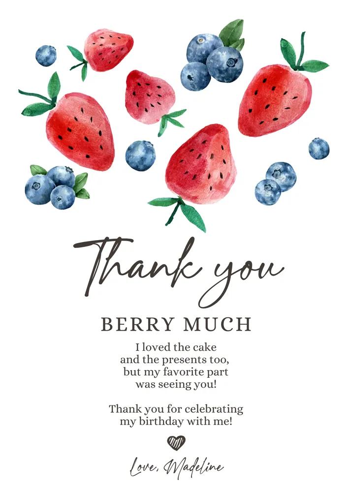 Berry First Birthday Thank You Card - Editable Canva Farmers Market Template