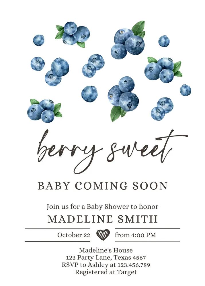 Blueberry Baby Shower Invitation - Editable Canva Template Berry Sweet Boy