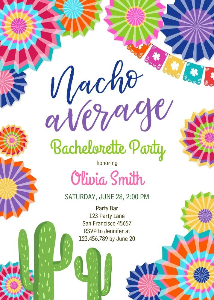 Fiesta Nacho Average Bachelorette Invitation, Cactus Bridal Shower Canva Template