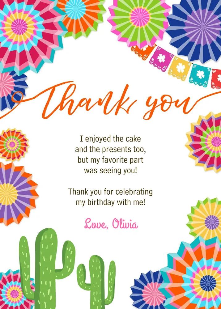 Fiesta Birthday Thank You Card Template - Editable Mexican Cactus Note Canva
