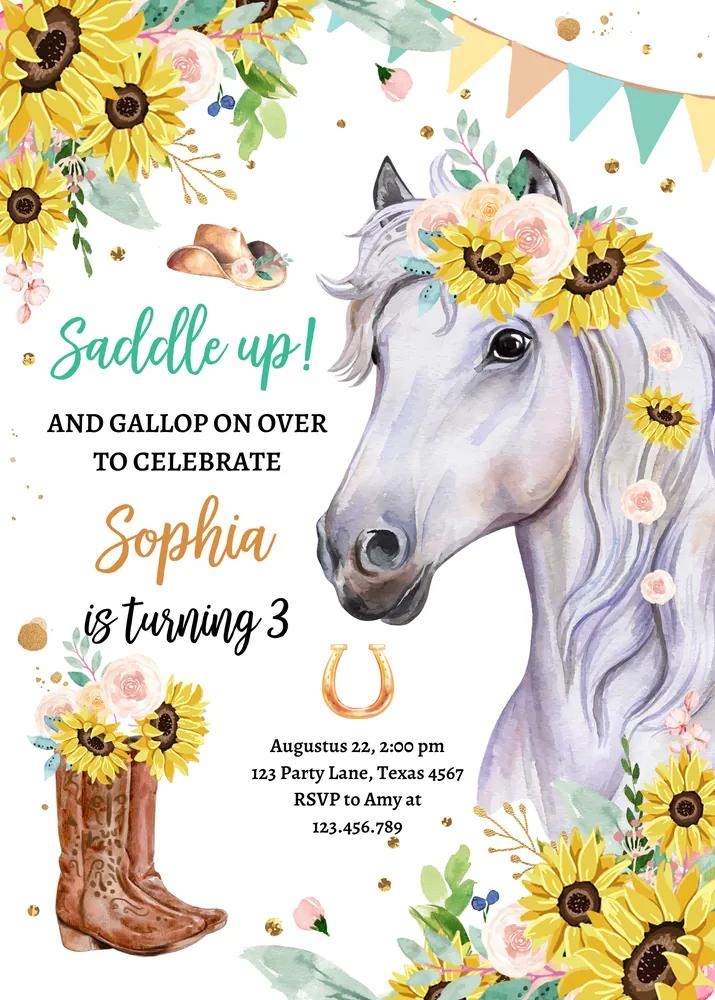 Editable Cowgirl Birthday Invitation, Girl Saddle Up Horse Party Canva Template