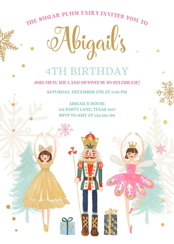 Pink Nutcracker Birthday Invitation | Sugar Plum Fairy Ballet Canva Template