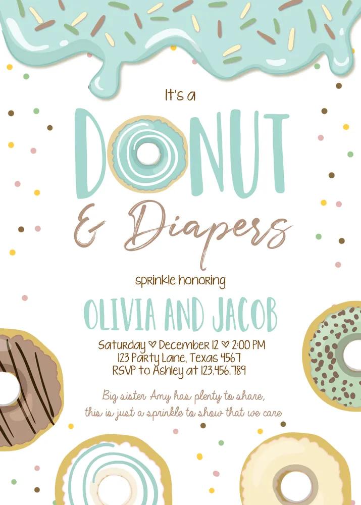Donut and Diapers Baby Shower Invitation | Boy Blue Sprinkle Canva Template