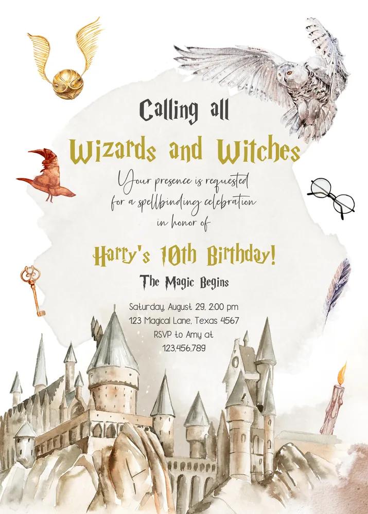 Wizard & Witch Birthday Invitation | Editable Canva Template | Magical Castle