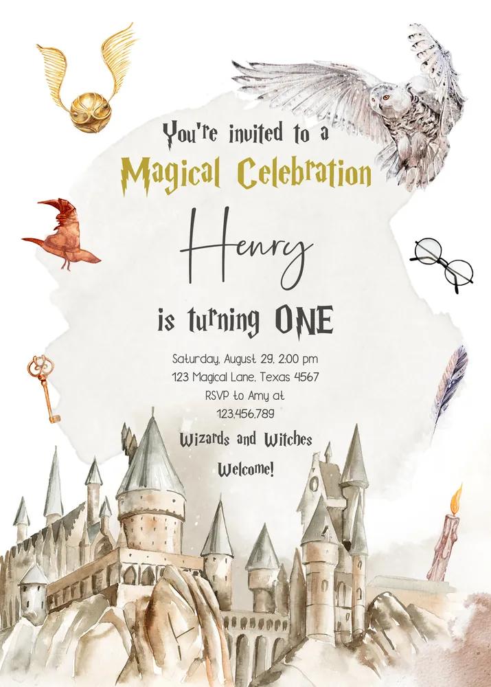 Wizard Birthday Invitation Canva Template - Magical Castle Party Digital Invite