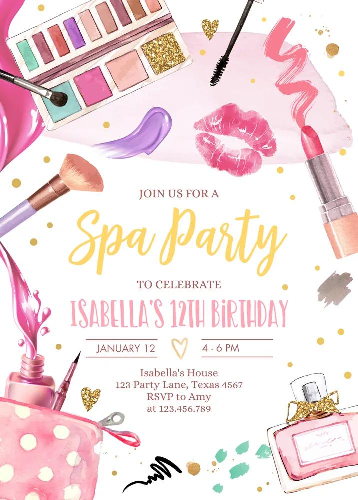 Spa Birthday Invitation Glam Party Girl Canva Template Pink Gold Tween Invite