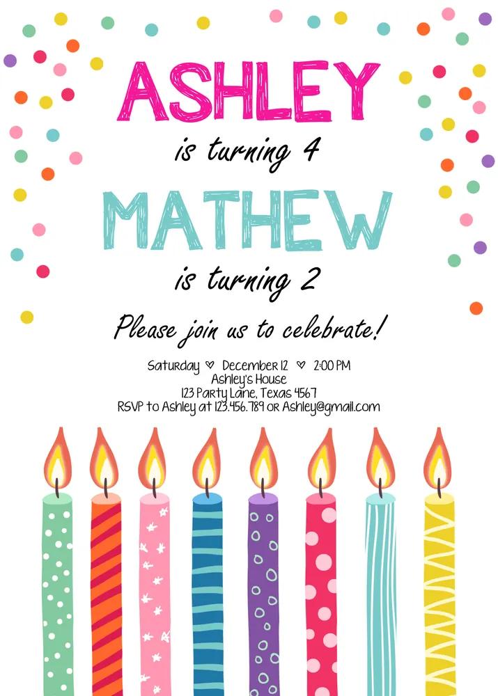 Joint Twin Birthday Invitation Canva Template | Editable Boy Girl Party Invite