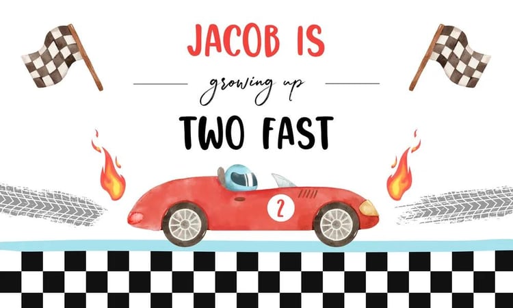 Two Fast Birthday Racing Car Backdrop & Invitation Canva Template
