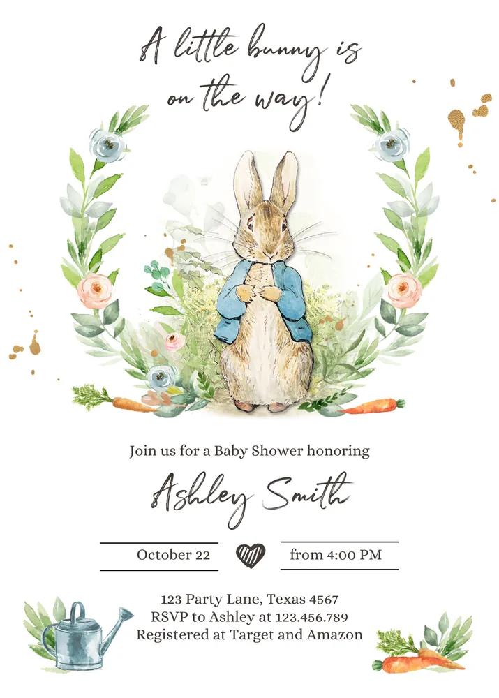 Editable Peter Rabbit Baby Shower Invitation Blue Boy Spring Invite Canva