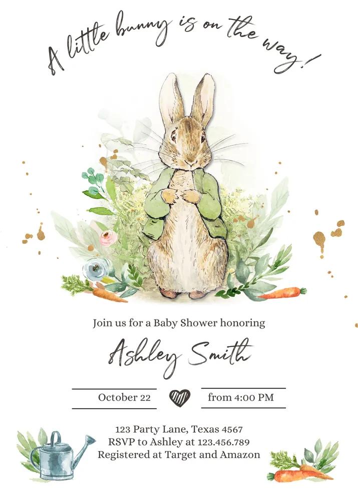 Peter Rabbit Baby Shower Invitation | Neutral Rustic Greenery Canva Template