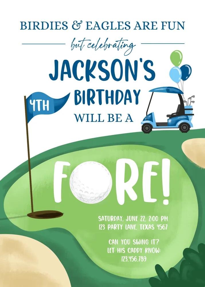 Fore Golf 4th Birthday Invitation | Editable Canva Par-tee Invite
